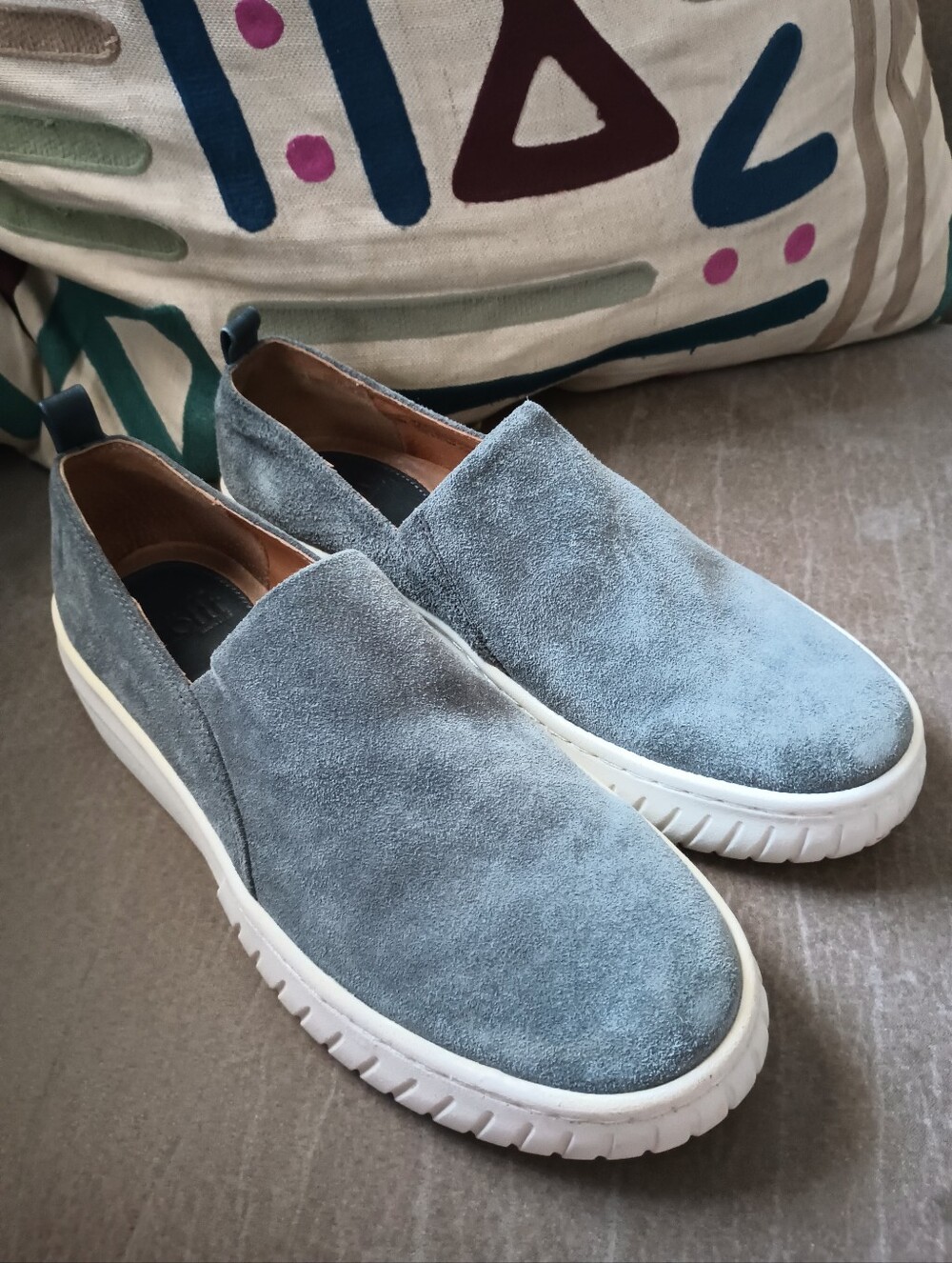 Sofft Potina Slip On Sneakers Gray Denim Suede Platform Shoes Size Women's 9